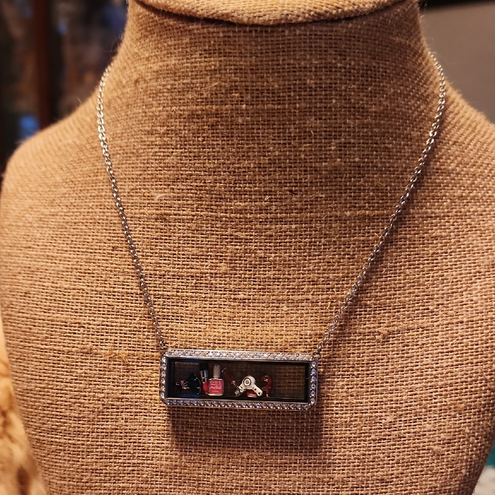 Origami Owl Silver Rectangular Locket Necklace Wi… - image 1